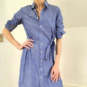 Brooks Brothers Blue Striped Long Sleeve Shirt Dress